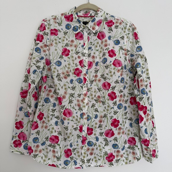 Talbots Tops - Talbots‎ Women's Floral Button Down Shirt 14 Pink Blue Spring Layer 100% Cotton